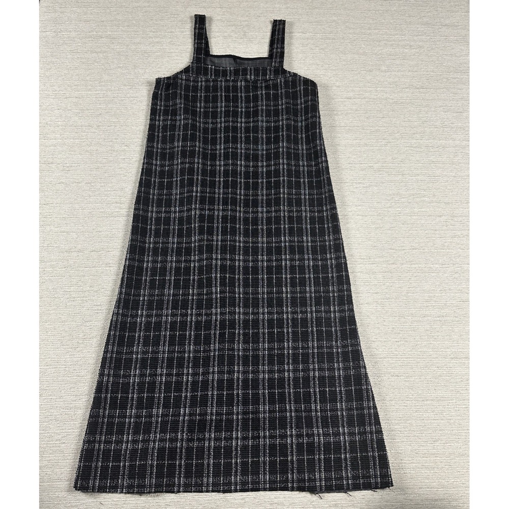 Plaid Pinafore Midi Dress L Black Dark Academia Grunge Preppy Minimalist Layer